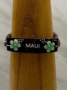 Maui Wooden Bracelet with Green Flower Accents